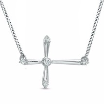 0.15Ct Real Moissanite Sideways Cross Pendant Necklace 14K White Gold Plated - £51.45 GBP