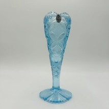 Fenton Art Glass Vase Aqua Blue With Etched Butterfly &amp; Diamond Pattern ... - $64.52