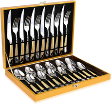 Hammered Silver Gold Silverware Set, 24-Piece 18/10 Stainless Steel Flat... - $85.09+