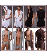 Luxury Soft Silk Hooded Leisure Beach Bath Lounge Robe White Black Gray ... - £13.61 GBP