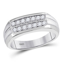 14kt White Gold Mens Round Diamond Double Row Wedding Band Ring 1/2 Cttw - £638.56 GBP