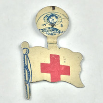 Red Cross Flag Vintage Pin Button Fold Over Metal - £13.55 GBP