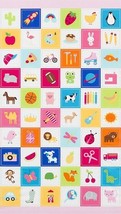 23.5&quot; X 44&quot; Panel I Spy Patches Pictures Squares Kids Pink Cotton Fabric D363.47 - £7.56 GBP