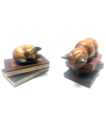 Wood Siamese Cats Set of 2 Perching On Books Handcarved - $470.41 MXN