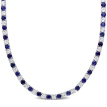 Wedding Gift Blue Zircon &amp; Cz Tennis Necklace Chain 925 Silver - £162.23 GBP