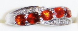 Mexican Fire Opal Oval &amp; Diamond 5 Stone Band Ring, Silver, Size 8, 0.52(Tcw) - £52.21 GBP