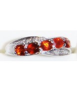 MEXICAN FIRE OPAL OVAL &amp; DIAMOND 5-STONE BAND RING, SILVER, SIZE 8, 0.52... - $65.00