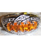 ORANGE MEXICAN FIRE OPAL OVAL &amp; DIAMOND 5-STONE BAND RING, 925, SIZE 8, ... - $75.00