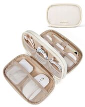 Electronics Gadget Cord Organizer Travel Case Double Layer Beige Mesh Po... - $19.75