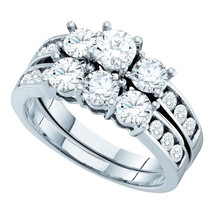 14k White Gold Round Diamond Bridal Wedding Engagement Ring Band Set 2.00 Ctw - £2,876.34 GBP