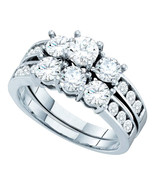 14k White Gold Round Diamond Bridal Wedding Engagement Ring Band Set 2.0... - $4,983.61 CAD