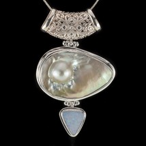 Vintage Mother of Pear Slider Pendant Set in Sterling Silver 86 mm Tall - $264.35 CAD