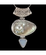 Vintage Mother of Pear Slider Pendant Set in Sterling Silver 86 mm Tall - $194.93