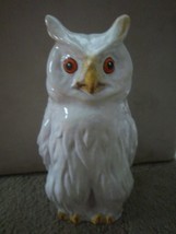 Hand Sculpted Hollow Clay Owl Statue - Italy - 12 inches tall, White Orange Eyes - £16.03 GBP