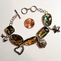 All STERLING SILVER Lucas Lameth LUC Abalone Toggle Clasp Charm Bracelet... - $43.56