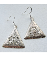 VINTAGE 925 STERLING SILVER AZTEC SUN STONE DANGLE EARRINGS - $716.66 MXN