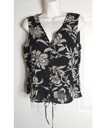 Spenser Jeremy Black White Floral Sleeveless V-Neck Lace-Up Blouse Size ... - €8,17 EUR