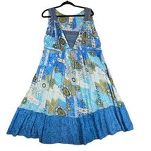 Forbidden Womens L Dress Blue Boho Beaded Hippie Festival Sleeveless Sundress - £18.67 GBP