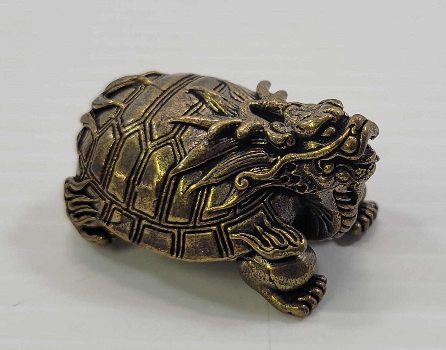 *B5) Lucky Dragon Turtle Chinese Mythical Hollow Brass Amulet Talisman F... - $14.84