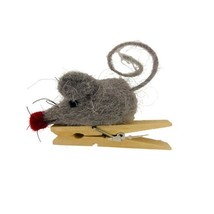 Silver Tree Felted Red Nosed Mouse on a Clip Christmas Ornament 3.25 in - £6.78 GBP