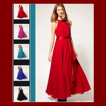 Long Sleeveless Turtleneck Belted Chiffon Maxi Summer Evening Party Prom... - £47.41 GBP