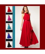 Long Sleeveless Turtleneck Belted Chiffon Maxi Summer Evening Party Prom... - £48.07 GBP
