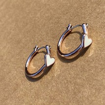 NWOT 1” Rose Gold Plated White Enamel Heart Hoop Earrings - £11.64 GBP