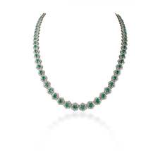 18K Gold Round Emerald &amp; Diamond Choker Necklace - £14,139.00 GBP