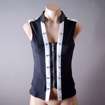 Black White Women Sleeveless Steampunk Gothic Punk Military Zip Vest Shi... - £23.59 GBP