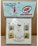 Tie One On Drink Wine Charms Stemware Baubles w/ Matching Coasters NIB 221J - $4.49