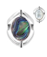 Two in One Flip Abalone and White Shell Oval Sterling Silver Ring-10 - £20.32 GBP