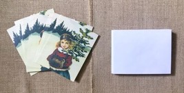 PMG Christmas Cards Old Fashioned Girl Carrying Small Pine Tree Retro Ho... - £7.63 GBP