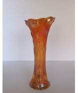 Vintage Imperial Marigold Carnival Glass Beaded Bullseye Pattern Tall Vase - £31.44 GBP