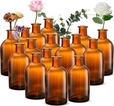 Youeon 16 Pack Amber Glass Bud Vases, 8 Oz Living Bud Vases, Tiny Flower Vases, - £32.96 GBP