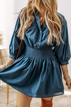 Vera 3/4 Sleeve Shirred High Waist Buttoned Dress - £32.79 GBP