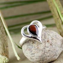 Natural Red Garnet Pear Cut Gemstone Sterling Silver Women Ring Jewelry - £39.54 GBP
