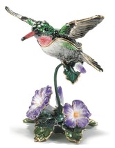 Hummingbird Morning Glory Hinged Trinket Box Pewter Enamel Austrian Crystals - £37.76 GBP