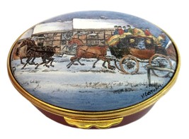 Ashley Enamel Collection Horse Carriage Winter Scene - $54.00