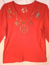 Coral Bay Shirt Large Beaded Christmas Holiday Shirt Red Women&#39;s Flamingo Fish - £9.72 GBP