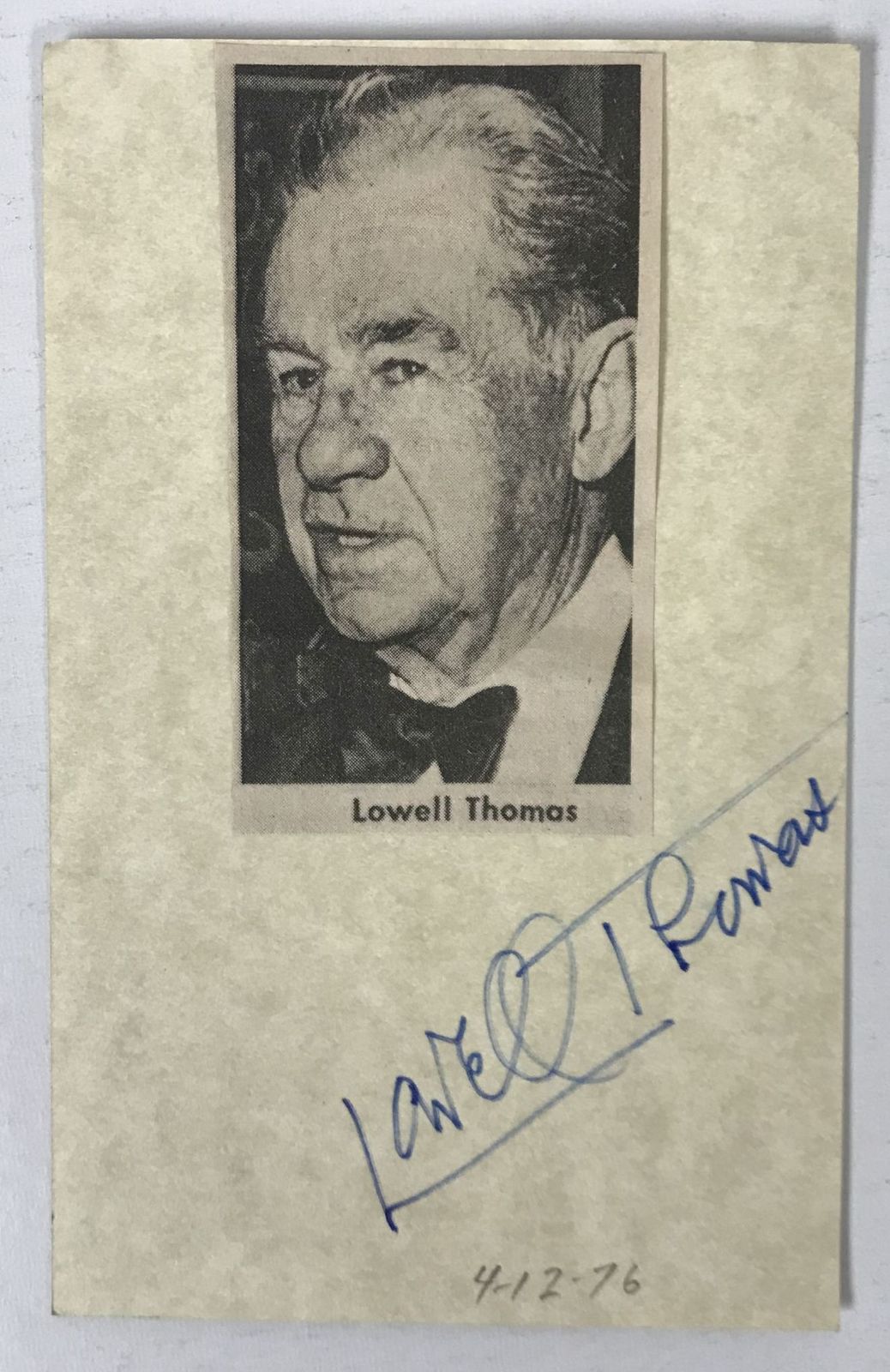 Primary image for Lowell Thomas (d. 1981) Signed Autographed Vintage 4x6 Signature Card