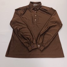 Vintage LeeMar Women's Brown Qiana Nylon 1/4 Buttons Collar Blouse Chest 37" image 11