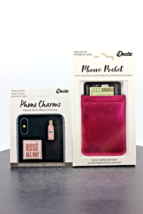 iDecoz Hot Pink Stick On Phone Card Holder &amp; Metal Phone Charms, Rose All Day - £8.76 GBP
