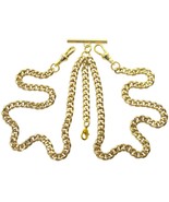 Gold Plated Double Albert Pocket Watch Chain for Men with Swivel Clasp T... - $27.60 CAD