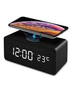 FIELUX Wooden Qi Wireless Charger With Digital Led Clock - $31.99