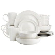 Elama Nikki 18 Piece Ribbed White Porcelain Dinnerware and Serving Bowl Set - $136.49
