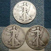 Lot Of 3 1936-P 1936-D &amp; 1936-S Walking Liberty Half Dollars - 90% Silver - £39.16 GBP