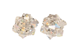 Vintage AB Crystal Clip On Earrings Stunning Clear 1 Inch Diameter - $7.59