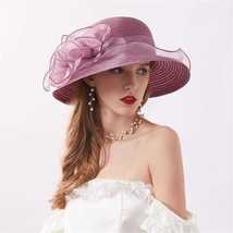 Women Formal Organza Wide Brim Tea Party Church Baptism Wedding Derby Dressy Hat - £14.67 GBP