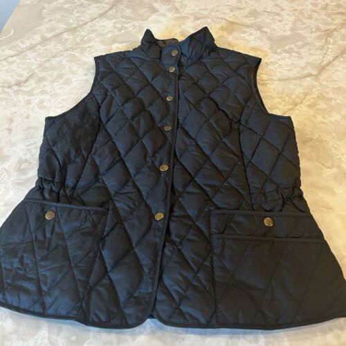 Eddie Bauer Womens Large Buttons Up Sleeveless Quilted Vest Navy - $23.00