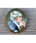 VICTORIAN HAND PAINTED BROOCH PORTRAIT BEAUTIFUL YOUNG GIRL w BONNET - £62.54 GBP